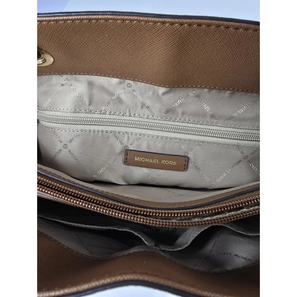 Michael‎ Kors Charlotte Signature Leather Large Brown Shoulder Bag Travel Beach